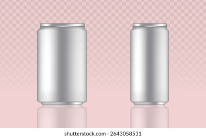 Matte silver aluminum cans with realistic reflections, perfect for beverage branding, product mockups, and minimalist packaging designs. - Powered by Shutterstock - Get 15% off with code: PIKWIZARD15