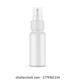 Matte spray bottle mockup with transparent cap isolated on white background. Vector illustration