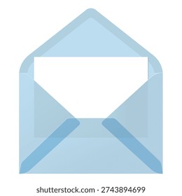 Matte translucent realistic envelope mockup. Blue  transparent open envelope with blank white card inside template