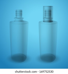 Matte transparent bottle with cap on blue