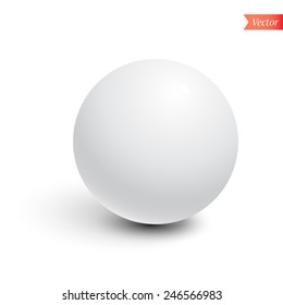 Matte White Sphere Isolated On White Background With Shadow, Lighting Right. Vector Illustration.