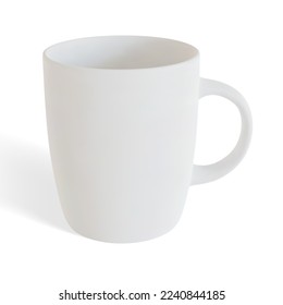 Matte white tea or coffee cup or mug with shadow on white background