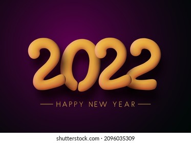 Matte yellow 2022 balloon sign on purple background. Vector holiday illustration.