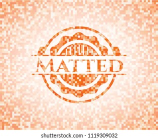Matted abstract emblem, orange mosaic background