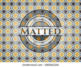  Matted arabic emblem background. Arabesque decoration.