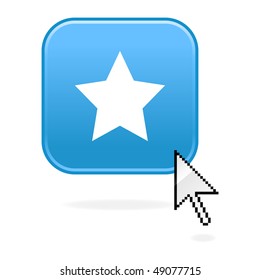 Matted blue buttons with star symbol and cursor on white