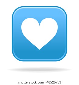 Matted blue rounded squares buttons with heart symbol and drop shadow