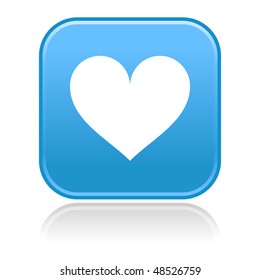 Matted blue rounded squares buttons with heart symbol and gray reflection