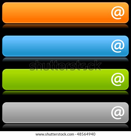 Matted color buttons with arroba symbol on a black background