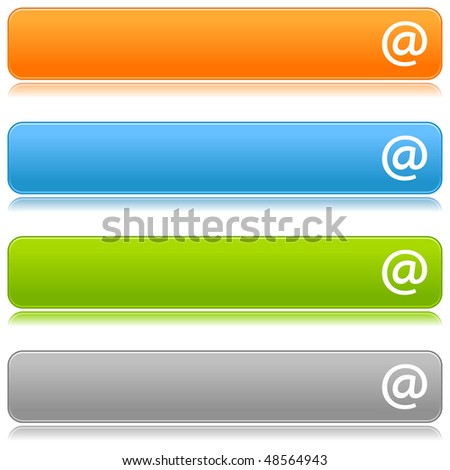 Matted color buttons with arroba symbol on a white background