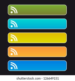 Matted  color buttons with RSS symbol on a black background