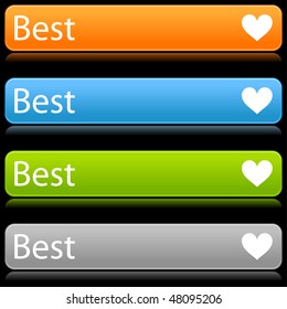 Matted color rounded buttons with heart symbol and text on black
