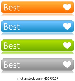 Matted color rounded buttons with heart symbol and text on white