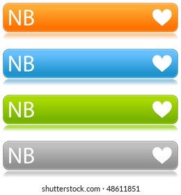 Matted color rounded buttons with heart symbol and text on white