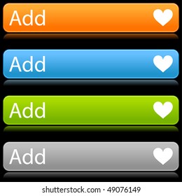 Matted color rounded buttons with heart symbol and text on black
