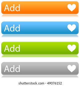 Matted color rounded buttons with heart symbol and text on white