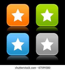 Matted color rounded squares buttons with star symbol on black