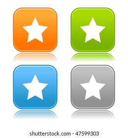 Matted color rounded squares buttons with star symbol on white