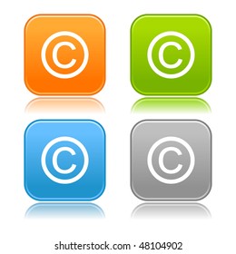 Matted color rounded squares buttons with copyright symbol on white