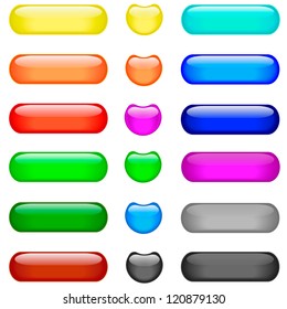 Matted colored blank web buttons on white background.