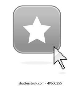 Matted gray button with star symbol and cursor on white