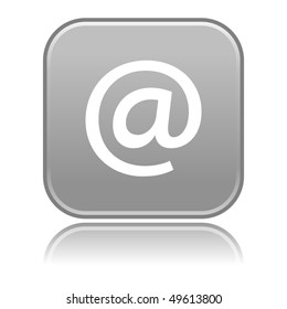 Matted gray rounded squares button with arrobase and gray reflection on white