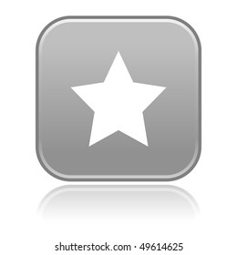 Matted gray rounded squares button with star and light reflection on white
