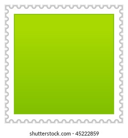 Matted green blank postage stamp with shadow on white background