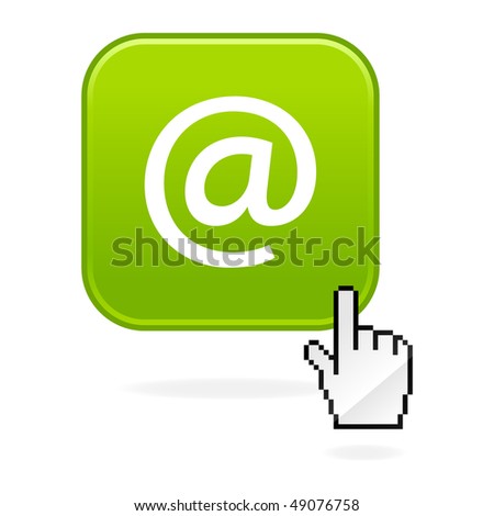 Matted green buttons with arrobase symbol and cursor hand on white