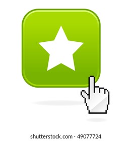 Matted green buttons with star symbol and cursor hand on white