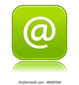 Matted green rounded squares buttons with arrobase symbol and reflection on white