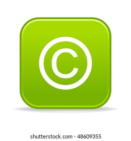 Matted green rounded squares buttons with copyright symbol and shadow on white