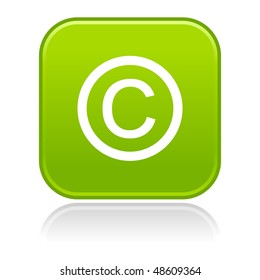 Matted green rounded squares buttons with copyright symbol and gray reflection on white