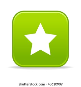 Matted green rounded squares buttons with star symbol and shadow on white