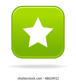 Matted green rounded squares buttons with star symbol and drop shadow on white