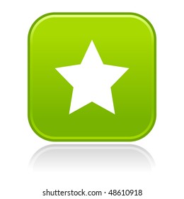 Matted green rounded squares buttons with star symbol and gray reflection on white
