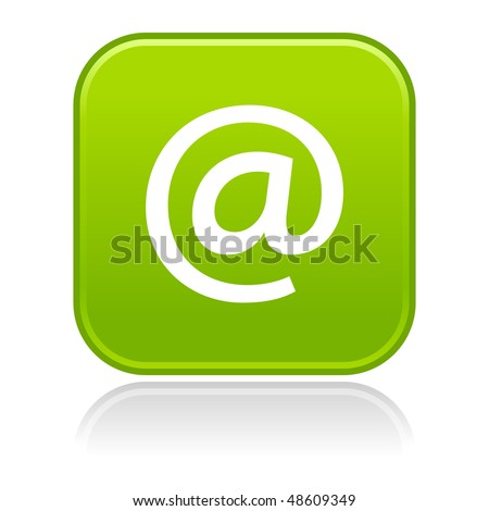 Matted green rounded squares buttons with arrobase symbol and gray reflection on white
