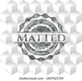 Matted grey emblem with geometric cube white background