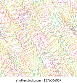 Matted multicolor wire seamless pattern. Colorful stereo effect fluid lines. Mess thread texture. Bright saturated background on white. Vector abstract.
