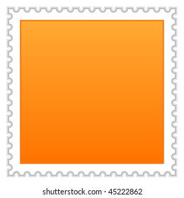 Matted orange blank postage stamp with shadow on white background