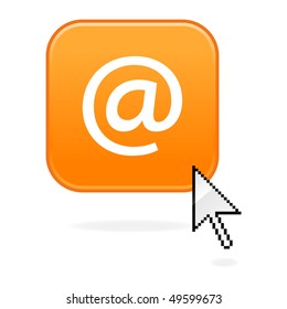 Matted orange button with arrobase symbol and cursor on white