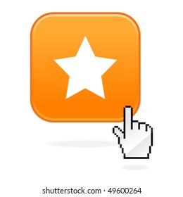 Matted orange button with star symbol and cursor hand on white