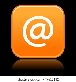 Matted orange rounded squares button with arrobase symbol on black