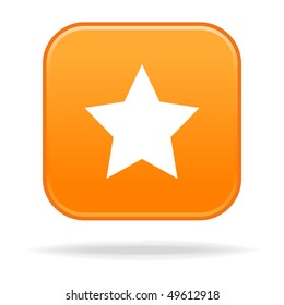 Matted orange squares button with star symbol and drop shadow on white