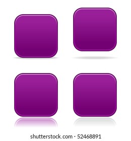 Matted plum blank rounded squares web buttons on white
