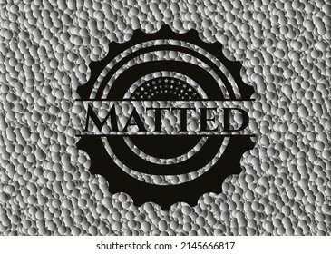 Matted realistic black emblem with grey bubbles background. Vector Illustration. Detailed. 