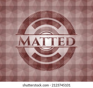 Mattes rotes Emblem mit geometrischem Hintergrund. Nahtlos. 
