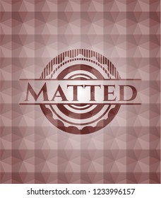 Matted red seamless emblem with geometric background.