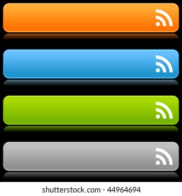 Matted satin color buttons with RSS symbol on a black background