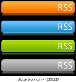 Matted satin color buttons with RSS symbol on a black background